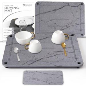 Large Stone Dish Drying Mat for Kitchen Counter, 2PCS Quick Dry Stone Dishes Mats